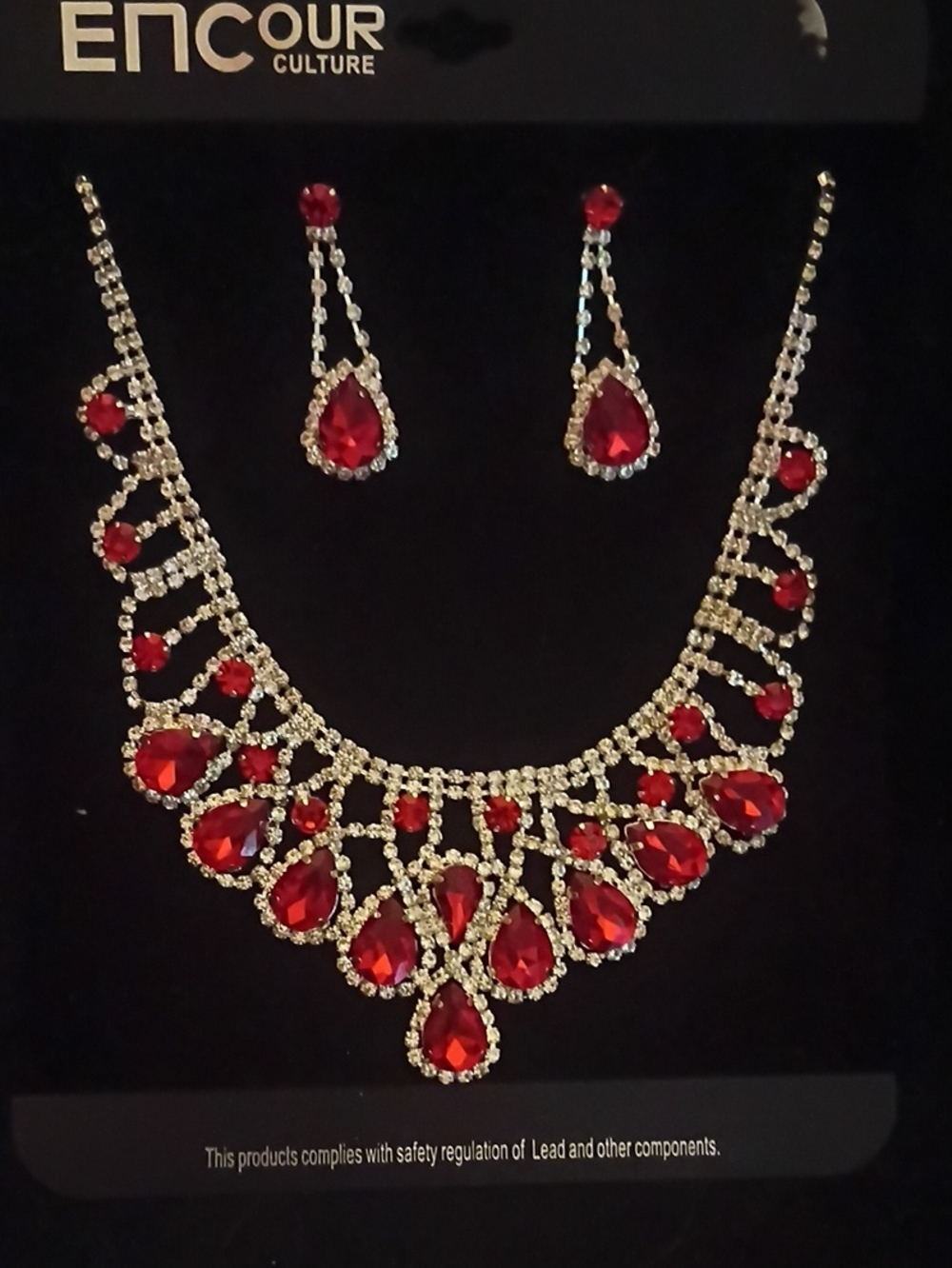 Red Teardrop Crystal Necklace and Earrings Set by